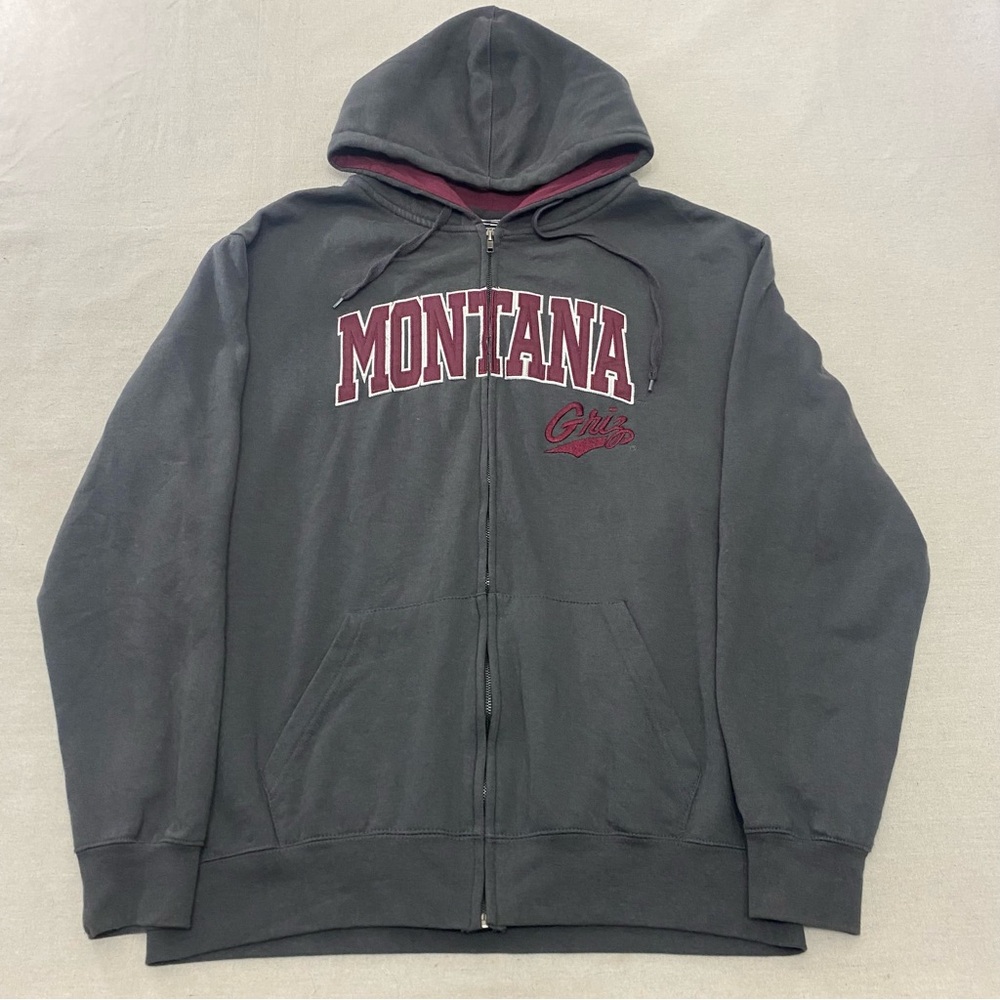 Montana Grizzlies Hoodie Sweatshirt Mens Size XL Charcoal Gray Red Full Zip Buy